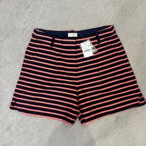 J. Crew Women's‎ Size 0 Shorts Striped Coral Navy Blue Cotton Blend Nautical NWT